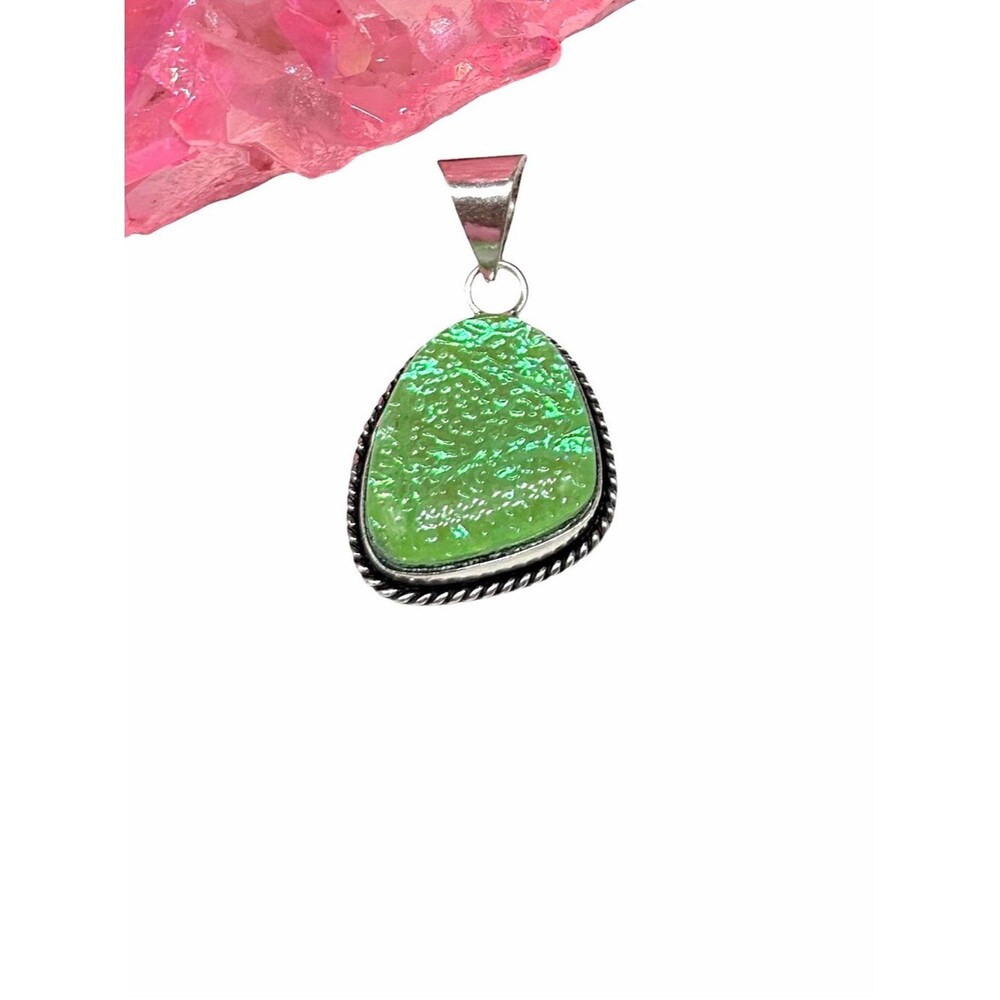 Green Triplet Fire Opal Necklace Pendant 925 Sterling Silver Overlay